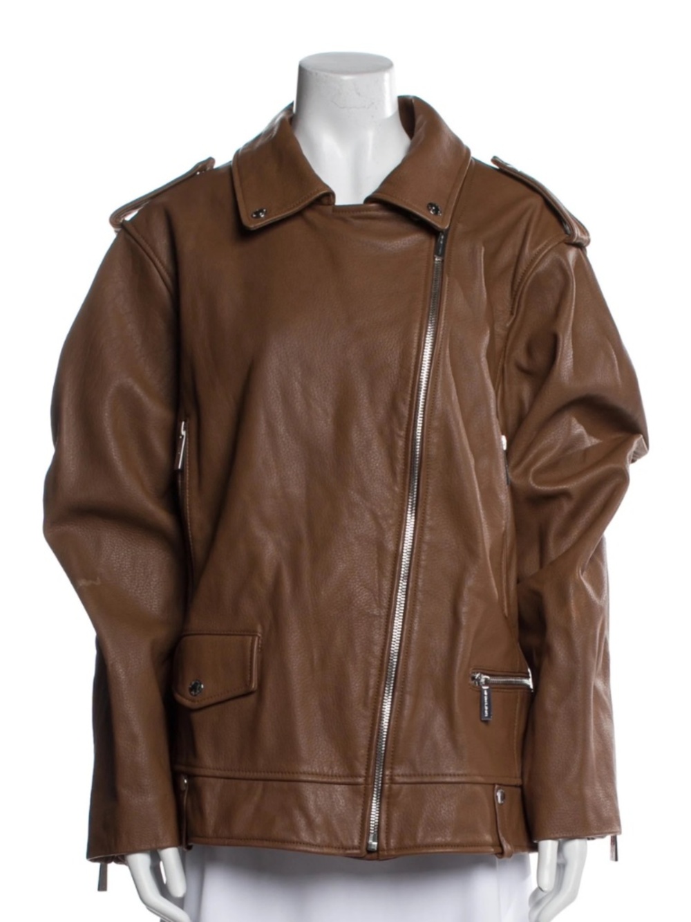 Michael Kors Genuine Leather Jacket Moto Biker Brown Plus Size 3X